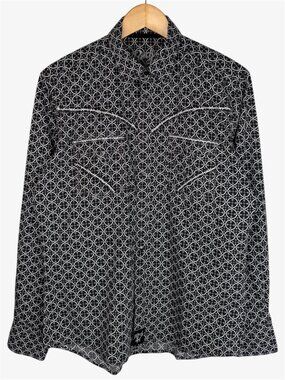 ROCK 47 By Wrangler Pearl Snap Embroidery Shirt - Black/White/Gray - Size M